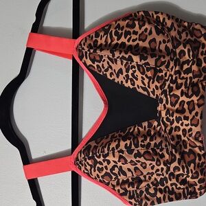 Pour Moi Leopard Print Crop Top Underwire Lined with Coral Straps Size 34D